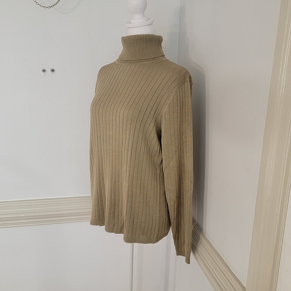 Talbots 100% Silk Ribbed Turtleneck Sweater Beige Long Sleeve Women's L Classic - Picture 3 of 10